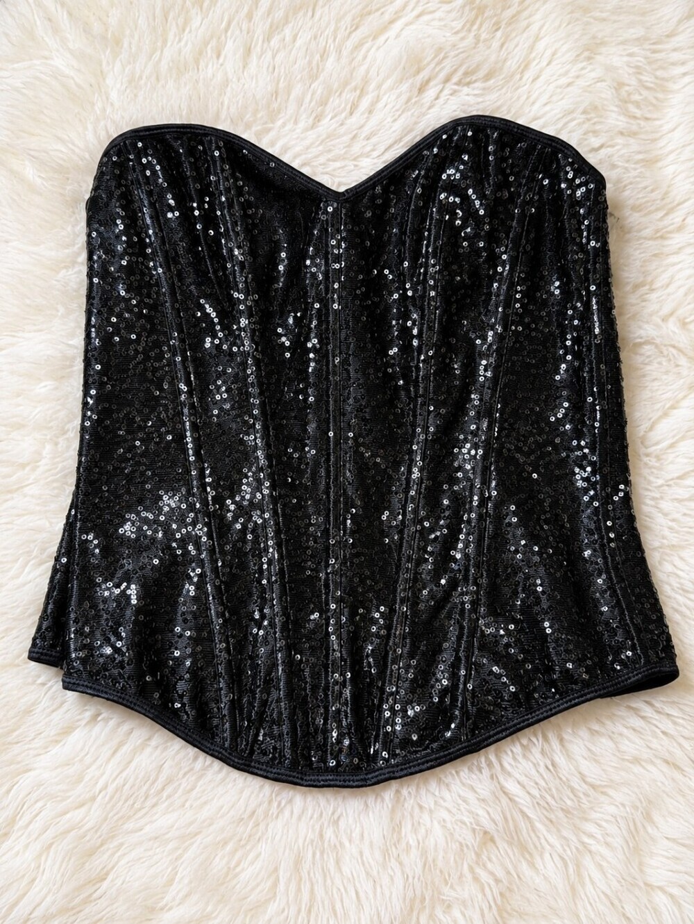 Leg Avenue Black Sequin Corset Bustier Top Size L Glam Party Clubwear Sparkly Y2